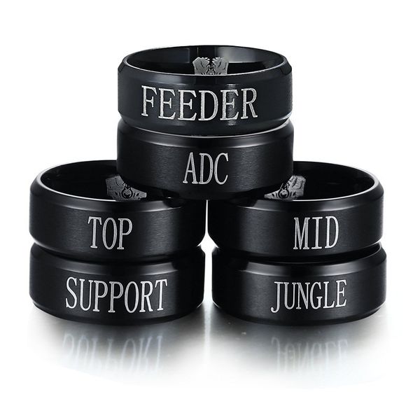 game anime peripheral ring for men and women black stainless steel ring team ring,jungle adc mid support engraved, Golden;silver
game anime peripheral ring for men and women black stainless steel ring team ring,jungle adc mid support engraved, Golden;silver
