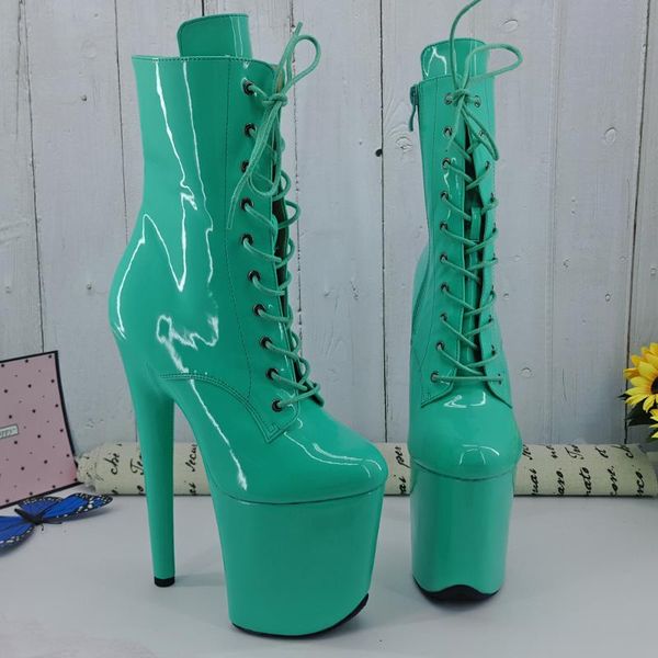 leecabe shinny patent green 20cm/8inch women's platform disco party pole dance boot, Black