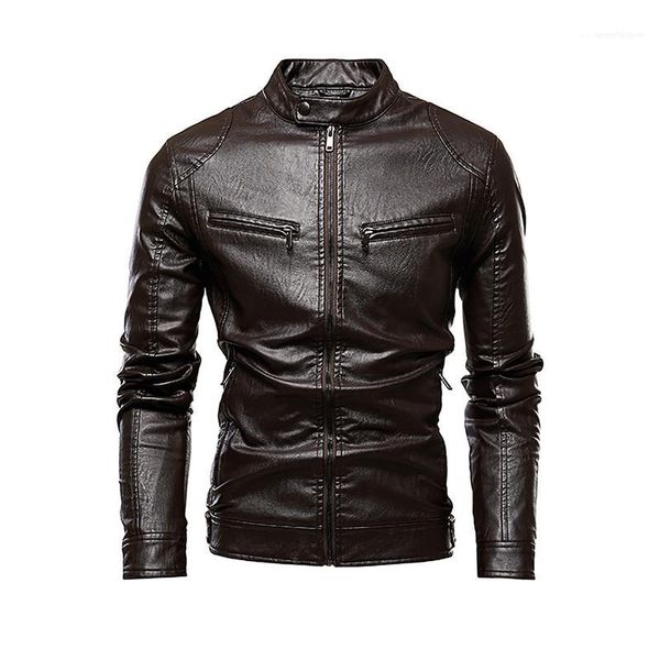 with pockets desinger pu leather fleece coats long sleeve fashion stand collar zipper casual apparel mans outerwear, Black
with pockets desinger pu leather fleece coats long sleeve fashion stand collar zipper casual apparel mans outerwear, Black