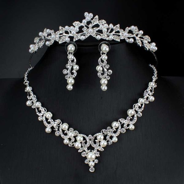 earrings & necklace women's jewelry set bridal crown imitation pearl wedding dress accessories, Silver
earrings & necklace women's jewelry set bridal crown imitation pearl wedding dress accessories, Silver