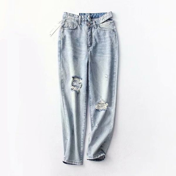 women's jeans fall in europe and the tall waist hole loose nine minutes of pants edge haroun dress restoring ancient ways, Blue
women's jeans fall in europe and the tall waist hole loose nine minutes of pants edge haroun dress restoring ancient ways, Blue