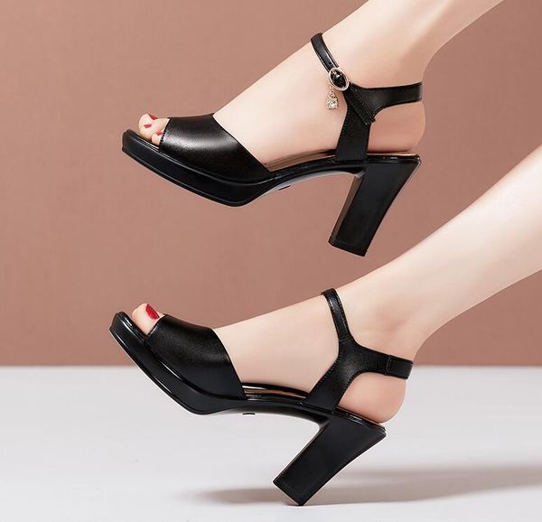 white high-heel model runway sandals women thick with new versatile mother leather middle heel middle-aged women shoes summer 002, Black
white high-heel model runway sandals women thick with new versatile mother leather middle heel middle-aged women shoes summer 002, Black