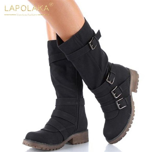 lapolaka 2020 large size 43 retro boots woman shoes slip-on low heels concise buckle decoration mid calf boots, Black
lapolaka 2020 large size 43 retro boots woman shoes slip-on low heels concise buckle decoration mid calf boots, Black