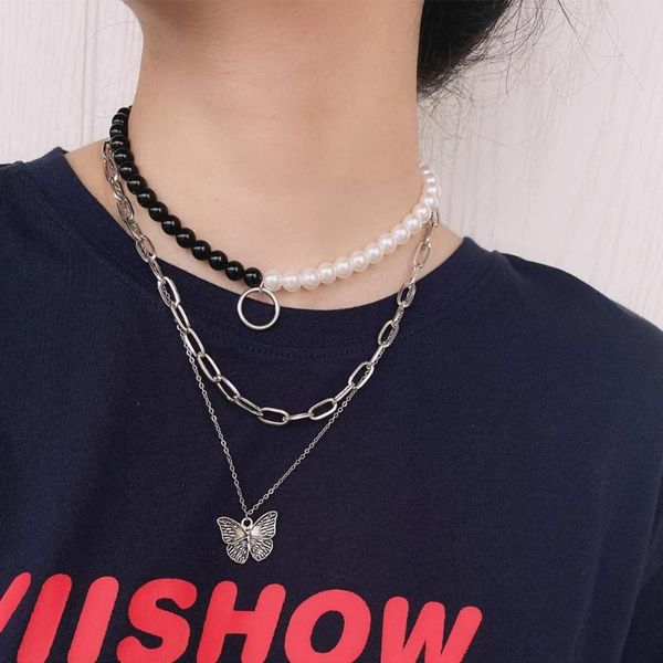 vintage steampunk necklace mixed black white imitation pearls multi layer necklace jewelry butterfly pendant neck accessories, Silver
vintage steampunk necklace mixed black white imitation pearls multi layer necklace jewelry butterfly pendant neck accessories, Silver