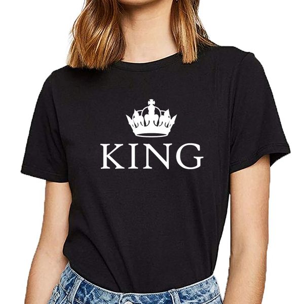 t shirt women king queen couples casual black print female tshirt