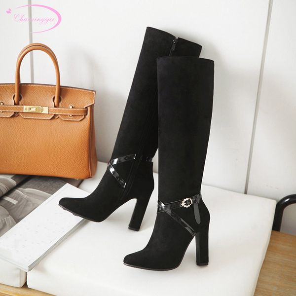 chinese party style round head knee high boots fashion belt buckle zipper black and red high heel thick women's riding boots
chinese party style round head knee high boots fashion belt buckle zipper black and red high heel thick women's riding boots