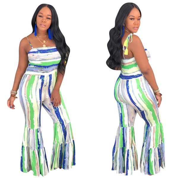 women colorful striped jumpsuit strapless high waist boot but pants famale high street clothes, Black;white
women colorful striped jumpsuit strapless high waist boot but pants famale high street clothes, Black;white