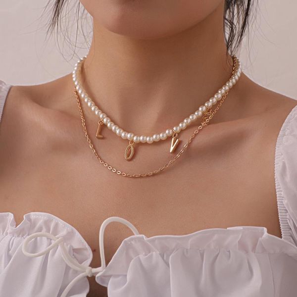 bohemia pearl beads necklace sweet love letter pedant necklace layered tassel cuban chain gold color choker jewelry, Silver
bohemia pearl beads necklace sweet love letter pedant necklace layered tassel cuban chain gold color choker jewelry, Silver