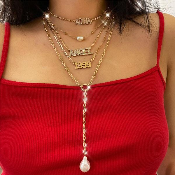 vintage multi layer rhinestone angel letter pendant choker necklace for women 1999 years pearl long necklace statement jewelry, Golden;silver
vintage multi layer rhinestone angel letter pendant choker necklace for women 1999 years pearl long necklace statement jewelry, Golden;silver
