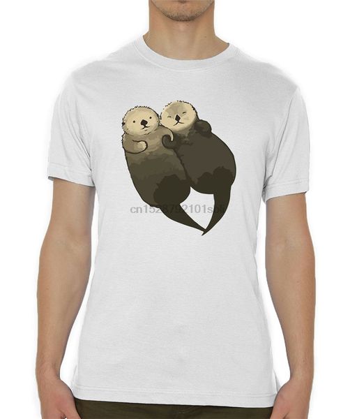 cute sleeping otters drawing men t-shirt hip-hop tee shirt