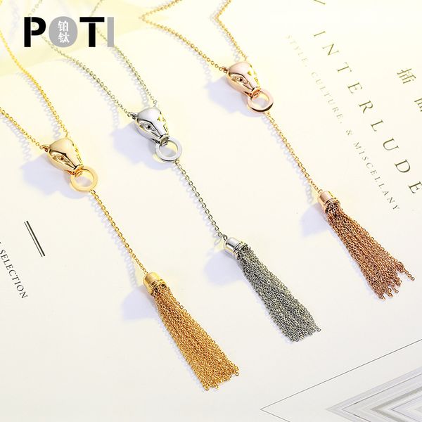tshou202 new leopard head fringe medium sweater chain female titanium steel non-fading necklace, Silver
tshou202 new leopard head fringe medium sweater chain female titanium steel non-fading necklace, Silver