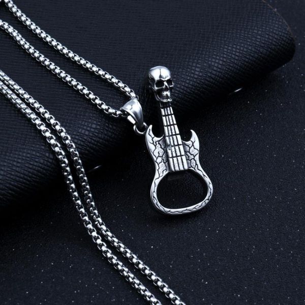 fashion retro skull guitar bottle opener pendant necklace men and women titanium steel alloy necklace, Silver
fashion retro skull guitar bottle opener pendant necklace men and women titanium steel alloy necklace, Silver