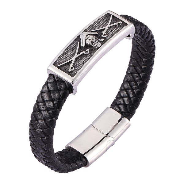 charm bracelets punk men jewelry black braided leather bracelet pirates skull stainless steel magnetic clasp bangle sp0478, Golden;silver
charm bracelets punk men jewelry black braided leather bracelet pirates skull stainless steel magnetic clasp bangle sp0478, Golden;silver