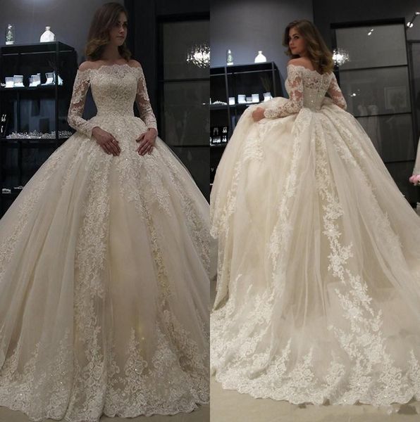 dubai arabic off shoulder plus size lace wedding dresses long sleeves tulle applique sequins beads sweep train wedding dress bridal gowns, White
dubai arabic off shoulder plus size lace wedding dresses long sleeves tulle applique sequins beads sweep train wedding dress bridal gowns, White