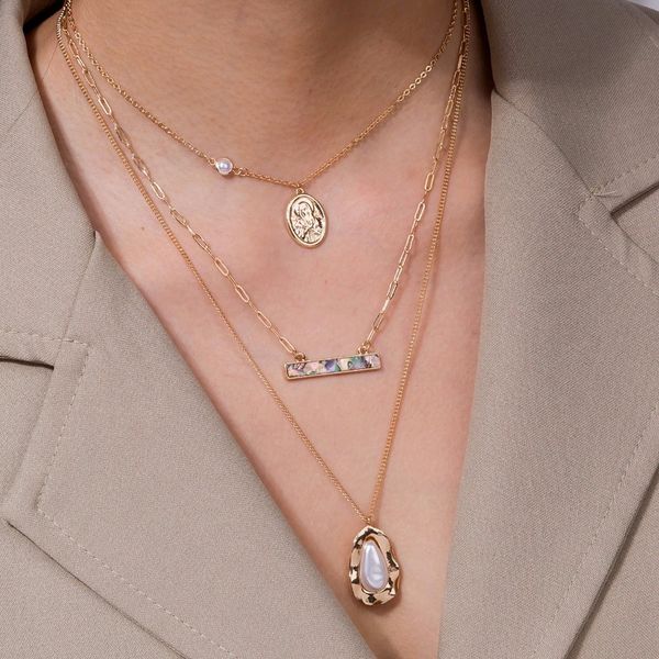 pendant necklaces gold plated edging pearl necklace natural abalone shell accessories simple multi-layer metal women, Silver
pendant necklaces gold plated edging pearl necklace natural abalone shell accessories simple multi-layer metal women, Silver
