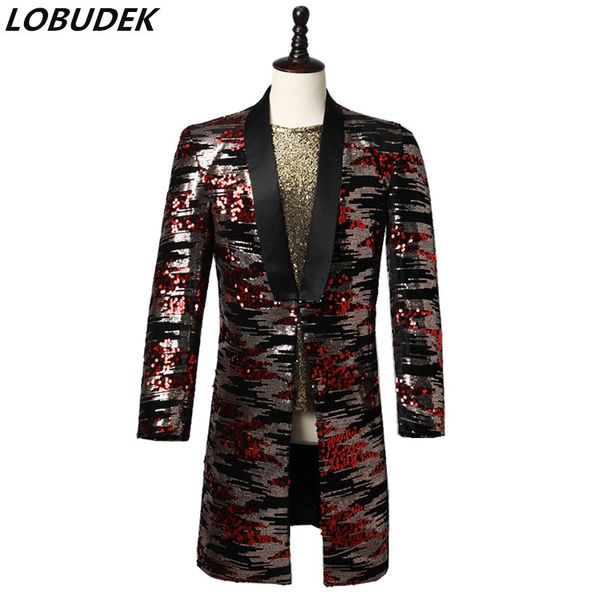 men's suits & blazers patchwork sequins suit jackets evening party stage singer host tuxedo long coat punk rock performance costume, White;black
men's suits & blazers patchwork sequins suit jackets evening party stage singer host tuxedo long coat punk rock performance costume, White;black