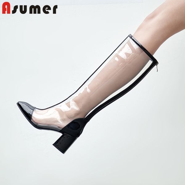 boots asumer 2021 knee high square heels shoes pvc+patent leather street style spring autumn, Black
boots asumer 2021 knee high square heels shoes pvc+patent leather street style spring autumn, Black