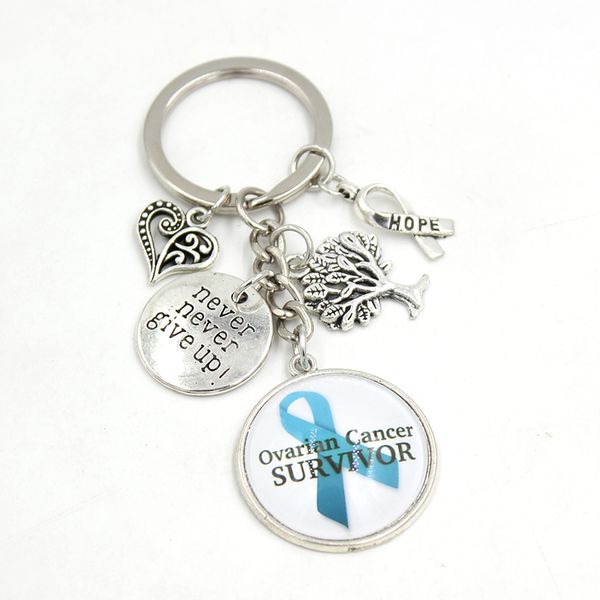 wholesale cancer keychain cabochon teal ribbon ovarian cancer survivor awareness jewelry never give up hope charms key chain keyrings gift, Slivery;golden
wholesale cancer keychain cabochon teal ribbon ovarian cancer survivor awareness jewelry never give up hope charms key chain keyrings gift, Slivery;golden