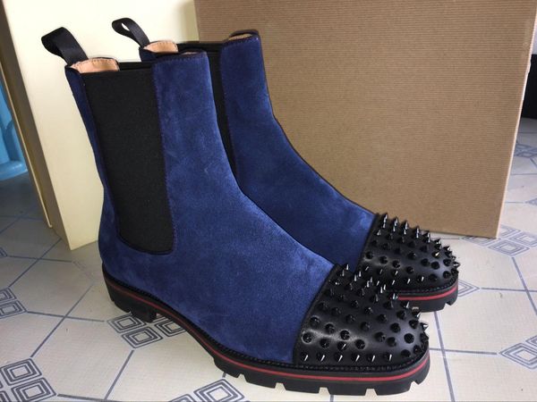fashion luxury men boots red bottom design men ankle boots low heels genuine leather suede with rivets melon spikes flat short knight, Black
fashion luxury men boots red bottom design men ankle boots low heels genuine leather suede with rivets melon spikes flat short knight, Black