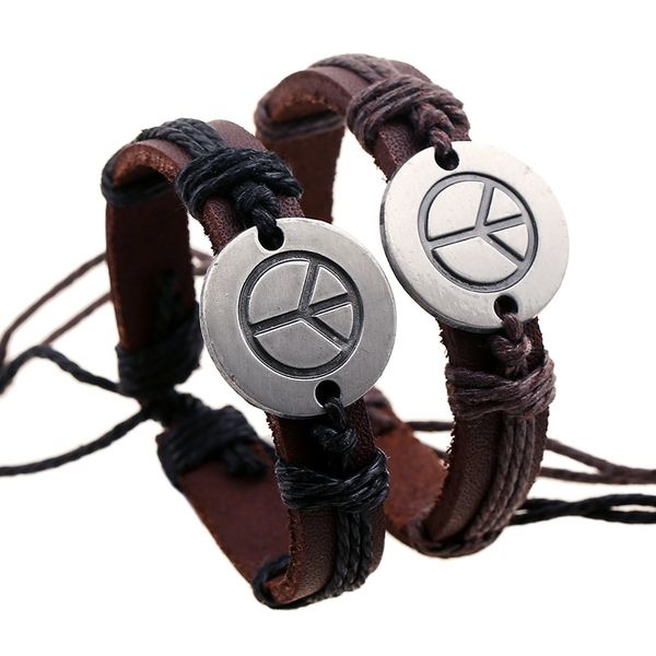 hand-woven rope alloy peace logo leather bracelet adjustable vintage hand rope bracelets fashion jewelry accessories, Golden;silver
hand-woven rope alloy peace logo leather bracelet adjustable vintage hand rope bracelets fashion jewelry accessories, Golden;silver