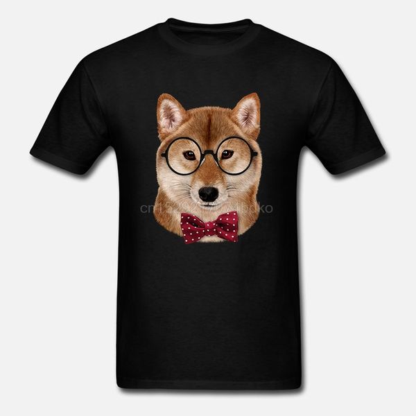 nerd shiba inu in eyeglass and bow tie japanese dog men t-shirt women t shirt