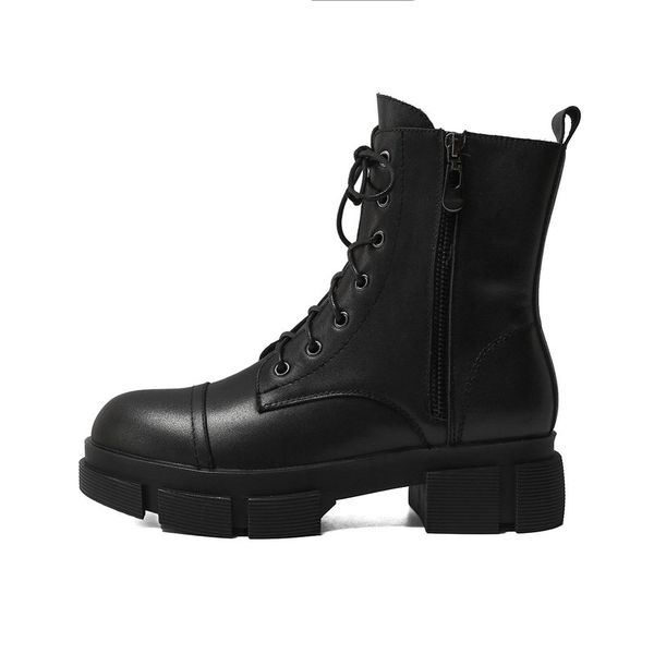 boots genuine leather women's ankle motorcycle side zipper + cross-tied chunky high heels autumn winter shoes woman, Black
boots genuine leather women's ankle motorcycle side zipper + cross-tied chunky high heels autumn winter shoes woman, Black