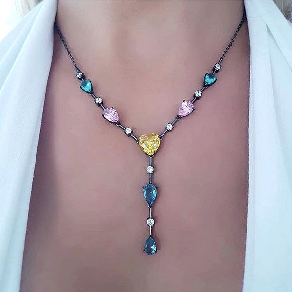 multicolor long pendant necklaces water drop heart-shaped cubic zirconia crystal glass stone bohemian necklace lady jewelry, Silver
multicolor long pendant necklaces water drop heart-shaped cubic zirconia crystal glass stone bohemian necklace lady jewelry, Silver