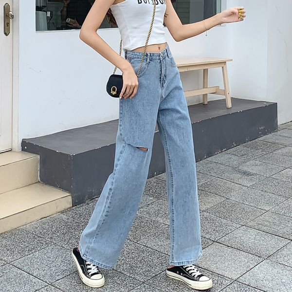 men's jeans spring autumn 2021 korean casual girls ripped loose women's high-waisted straight hole wide-leg women mopping pants, Blue
men's jeans spring autumn 2021 korean casual girls ripped loose women's high-waisted straight hole wide-leg women mopping pants, Blue