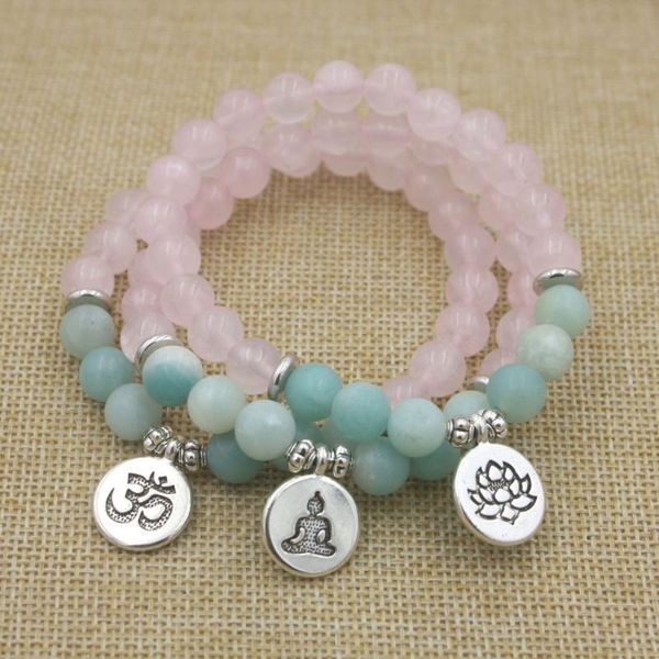 pink crystal and amazon beads with charm bracelet natural stone mala bracelet, Red;blue
pink crystal and amazon beads with charm bracelet natural stone mala bracelet, Red;blue