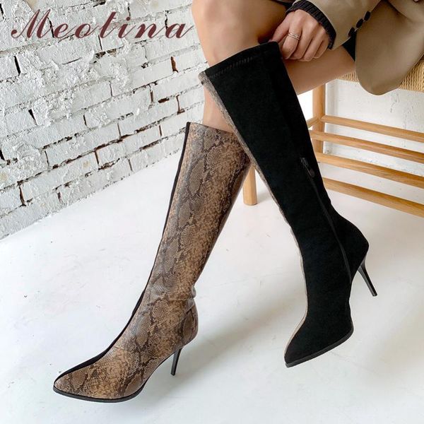meotina autumn knee high boots women zipper stiletto high heels long boots snake print pointed toe shoes ladies winter size 3-12, Black 
meotina autumn knee high boots women zipper stiletto high heels long boots snake print pointed toe shoes ladies winter size 3-12, Black