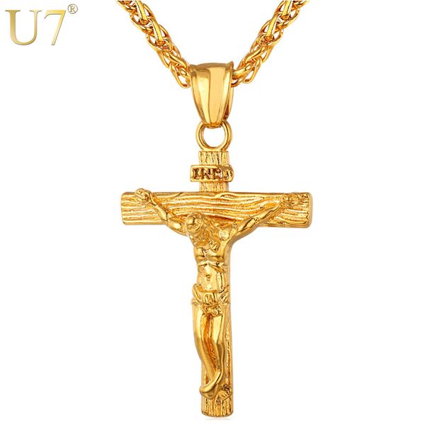 pendant necklaces u7 cross necklace inri crucifix jesus piece gold color stainless steel men chain catholic jewelry christmas gifts p624, Silver
pendant necklaces u7 cross necklace inri crucifix jesus piece gold color stainless steel men chain catholic jewelry christmas gifts p624, Silver
