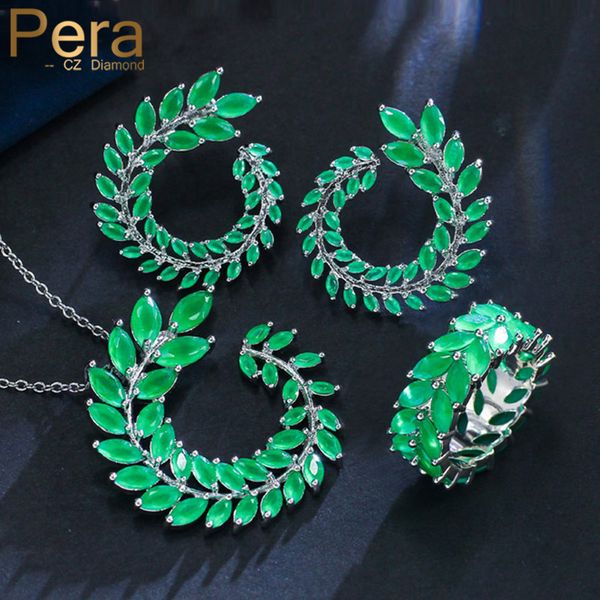 pera brand new fashion white gold big leaf shape green cubic zirconia pendant necklace earrings ring set for women party j267, Silver
pera brand new fashion white gold big leaf shape green cubic zirconia pendant necklace earrings ring set for women party j267, Silver