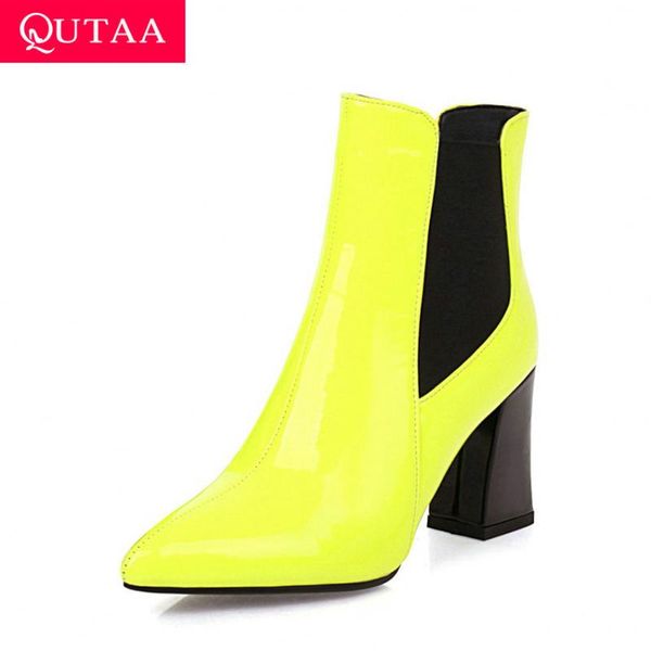 qutaa 2020 pointed toe slip on women shoes square heel short plush ankle boots autumn winter pu leather short boots size 34-43, Black
qutaa 2020 pointed toe slip on women shoes square heel short plush ankle boots autumn winter pu leather short boots size 34-43, Black