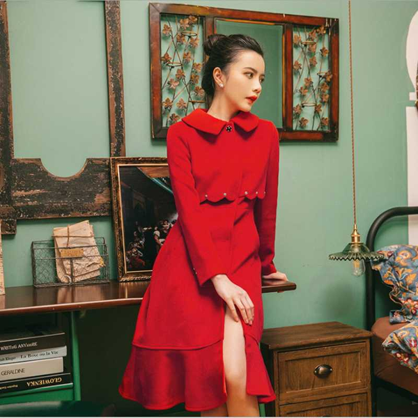 winter red woolen coat vintage chinese style slim doll collar women wool overcoat new rivet stitching false two piece outerwear, Black
winter red woolen coat vintage chinese style slim doll collar women wool overcoat new rivet stitching false two piece outerwear, Black