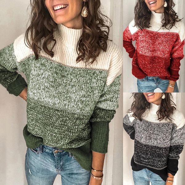 women's sweaters 2021 autumn and winter products sweater women casual mixed color striped stitching high neck contrast knitwear, White;black
women's sweaters 2021 autumn and winter products sweater women casual mixed color striped stitching high neck contrast knitwear, White;black