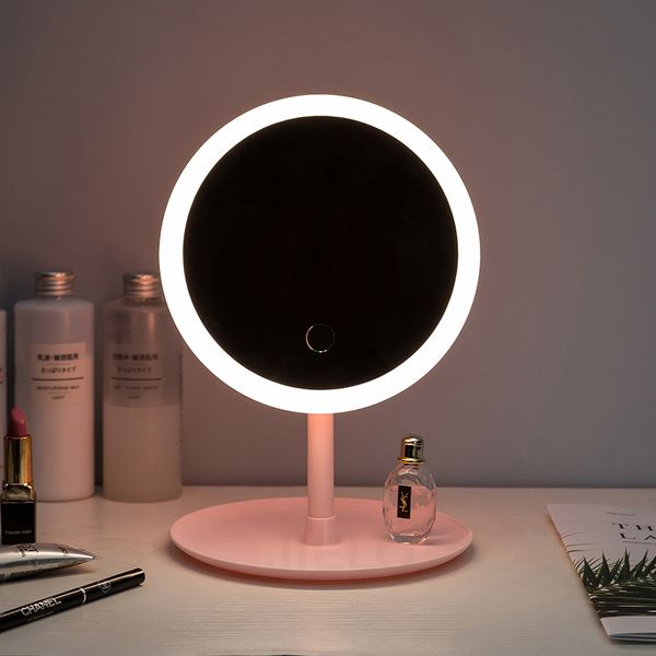portable adjustable led make-up mirror circular luminous warm light stand led cosmetic mirror usb recharge hand take in mirror samrt home t 
portable adjustable led make-up mirror circular luminous warm light stand led cosmetic mirror usb recharge hand take in mirror samrt home t