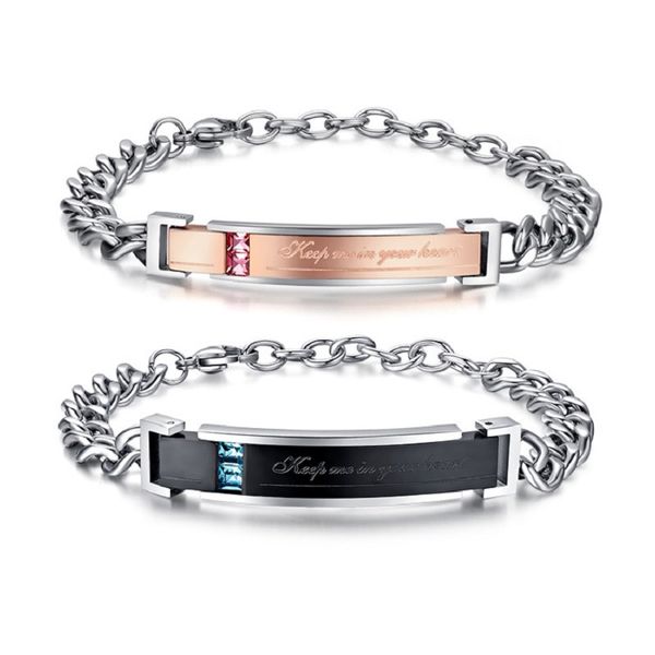 link, chain 2021 fashion stainless steel zircon couplebracelets keep me in your hear for women man's braclets jewelry gifts charm brace, Black 
link, chain 2021 fashion stainless steel zircon couplebracelets keep me in your hear for women man's braclets jewelry gifts charm brace, Black