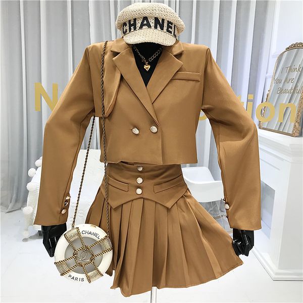 two piece dress khaki skirt autumn set female 2021 notched bomber vintage blazer+button pleated mini korean womens blazer suit, White
two piece dress khaki skirt autumn set female 2021 notched bomber vintage blazer+button pleated mini korean womens blazer suit, White