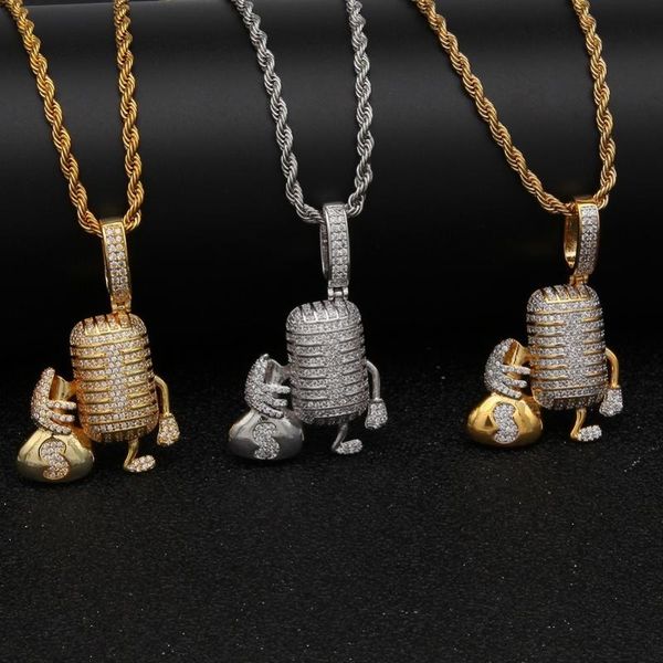 tbtk microphone holding us money bag necklace three colors iced cz cubic zircon pendant fashion charm hiphop jewelry for men, Silver
tbtk microphone holding us money bag necklace three colors iced cz cubic zircon pendant fashion charm hiphop jewelry for men, Silver