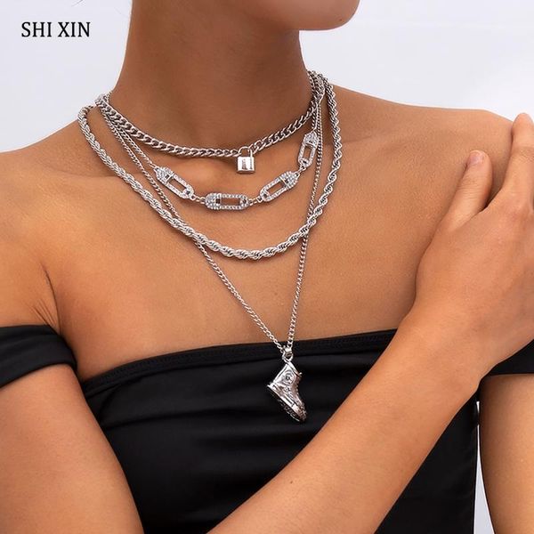 pendant necklaces shixin hiphop shoe/lock necklace for women multi layer iced out chain rhinestones choker 2021 statement fashion, Silver
pendant necklaces shixin hiphop shoe/lock necklace for women multi layer iced out chain rhinestones choker 2021 statement fashion, Silver