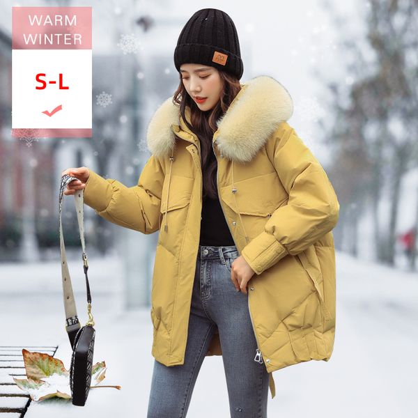 women fashion winter real fur collar white duck down jacket with hood female loose thick warm zipper coat big size windproof, Black
women fashion winter real fur collar white duck down jacket with hood female loose thick warm zipper coat big size windproof, Black