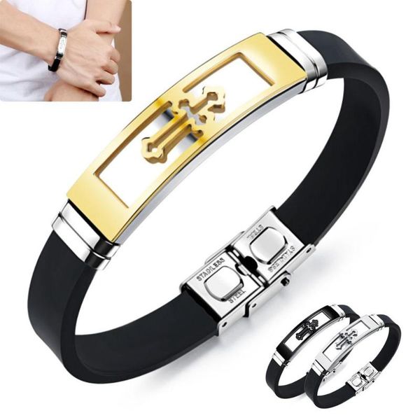 men silicone titanium steel cross bracelet bangle wristband masculine jewelry h9, Golden;silver
men silicone titanium steel cross bracelet bangle wristband masculine jewelry h9, Golden;silver