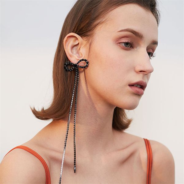 european and american black zircon long pendant earrings for women bow crystal tassel statement earrings girl party jewelry gift, Silver
european and american black zircon long pendant earrings for women bow crystal tassel statement earrings girl party jewelry gift, Silver
