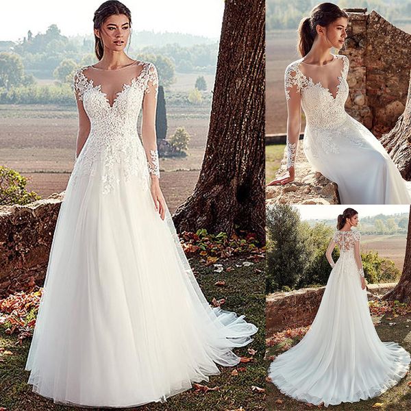 tulle jewel neckline a-line wedding dresses with illusion back lace appliques long sleeves bridal dress vestido de noche, Blue;red
tulle jewel neckline a-line wedding dresses with illusion back lace appliques long sleeves bridal dress vestido de noche, Blue;red