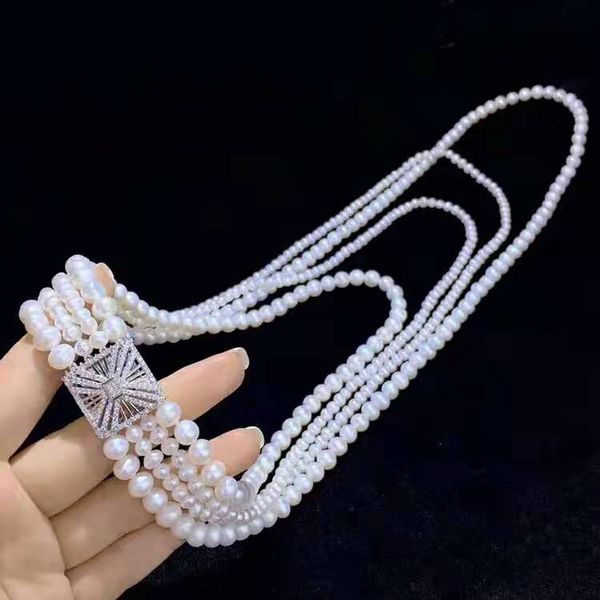 handmade4strands white freshwater pearl necklace micro inlay zircon accessories button sweater necklace long 48-75cm, Silver
handmade4strands white freshwater pearl necklace micro inlay zircon accessories button sweater necklace long 48-75cm, Silver
