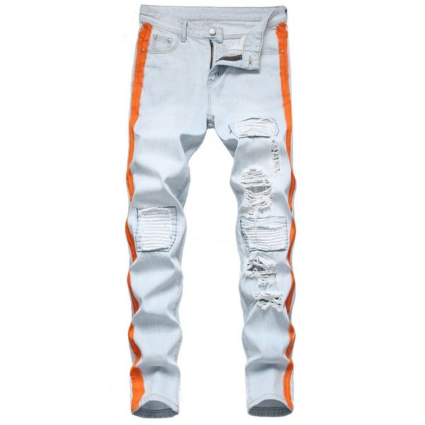 2020 light color men's jeans cool painted hole patch jeans stylish guy's fashion all-match harlan casual pants trousers, Blue
2020 light color men's jeans cool painted hole patch jeans stylish guy's fashion all-match harlan casual pants trousers, Blue