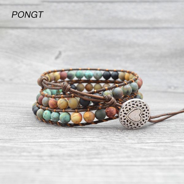 tennis 6mm natural stone beads bracelet 3 strands wrap cuff leather bracelets boho handmade woven multilayer for men women, Golden;silver
tennis 6mm natural stone beads bracelet 3 strands wrap cuff leather bracelets boho handmade woven multilayer for men women, Golden;silver
