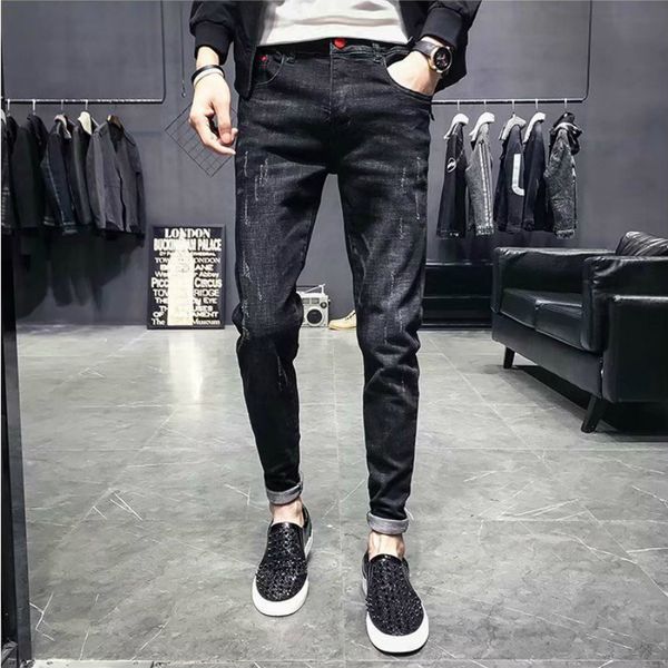 2020 fashion teenagers thin elastic men's slim jeans youth casual black pants students korean small feet slim pencil pants, Blue
2020 fashion teenagers thin elastic men's slim jeans youth casual black pants students korean small feet slim pencil pants, Blue