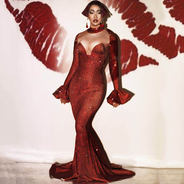 stage wear 2021 female rhinestone dress red long sleeve tail nightclub singer dancer gogo dj evening party dqs5264, Black;red
stage wear 2021 female rhinestone dress red long sleeve tail nightclub singer dancer gogo dj evening party dqs5264, Black;red