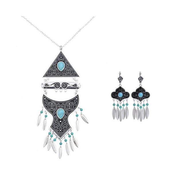 vintage leaves tassel jewelry sets for women wedding party necklace earrings boho natural stone african jewelry sets valentines, Silver 
vintage leaves tassel jewelry sets for women wedding party necklace earrings boho natural stone african jewelry sets valentines, Silver